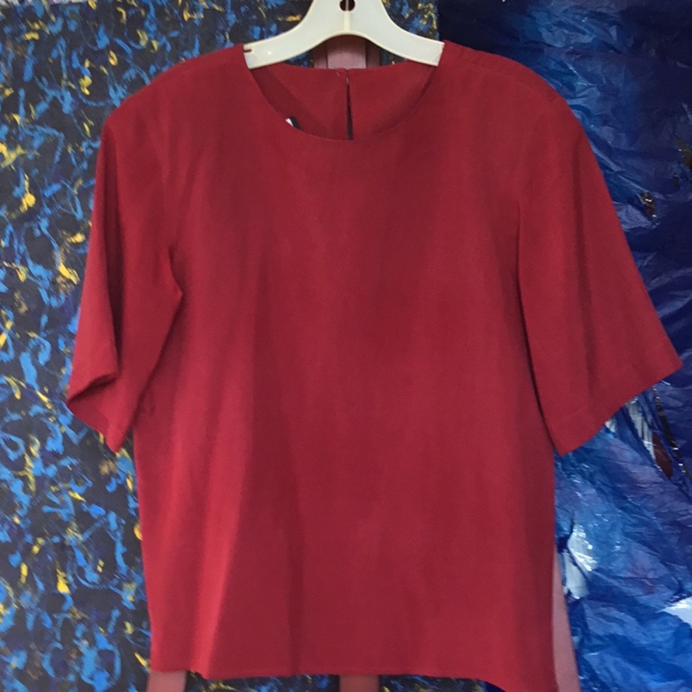 Vintage Anne Klein Silk Brick Red Blouse